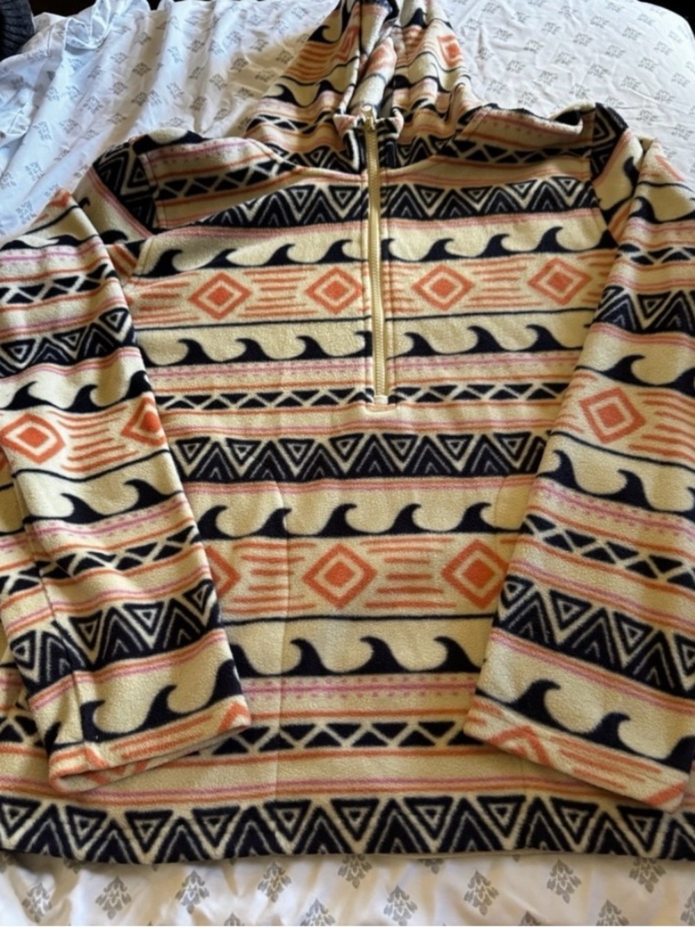 O’Neill Printed Fleece Quarter Zip Hoodie Pullover – XXL – Surf Tribal Print